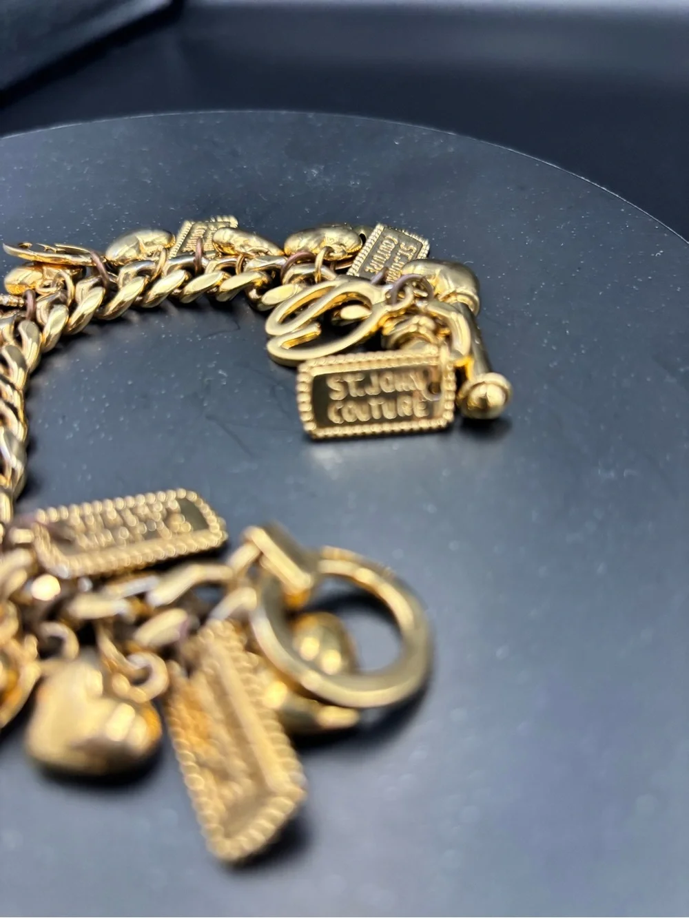 St. John “Love of My Life” Gold Plated Heart Logo Charm Bracelet Rare